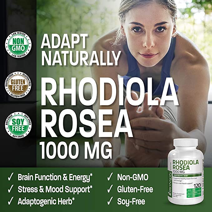 Bronson Rhodiola Rosea 1000 mg - Adaptogenic Herb for Brain, Stress and Mood Support - Non-GMO, 250 Vegetarian Capsules