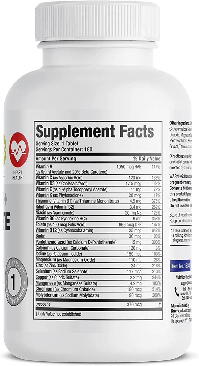 Bronson ONE Daily Mens 50+ Complete Multivitamin Multimineral, 180 Tablets