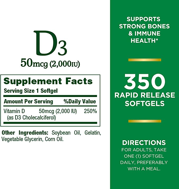 Nature’s Bounty Vitamin D, Immune Support, 2000 IU, Softgels, 350 Ct