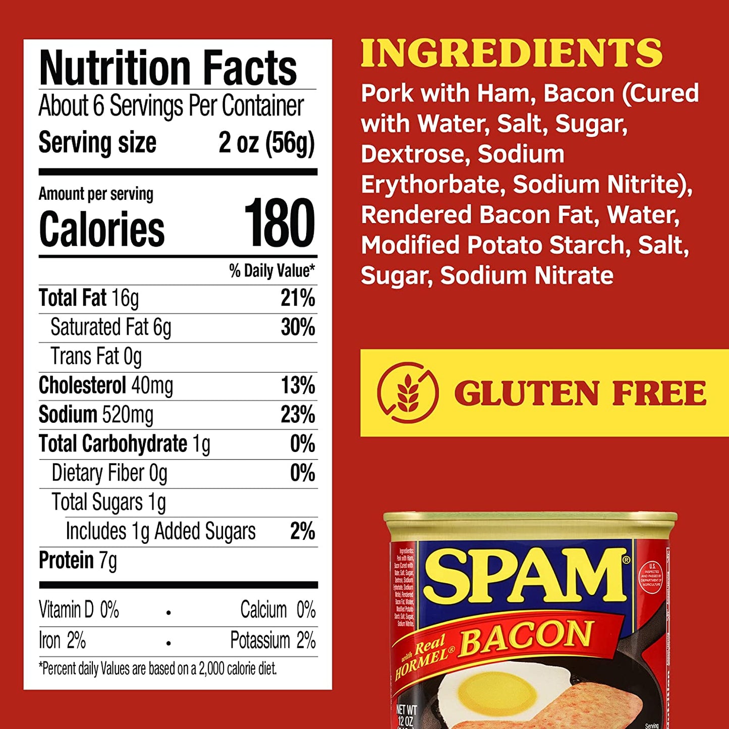 SPAM with Real HORMEL Bacon, 7 g protein, 12 oz (Pack of 12)
