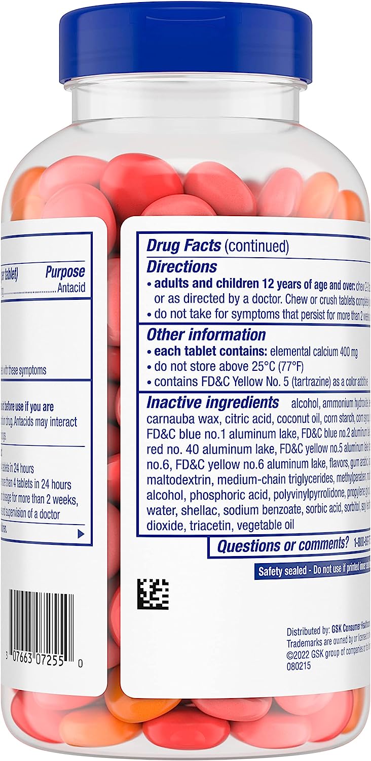 TUMS Chewable Bites Ultra Strength Antacid Tablets for Heartburn Relief and Acid Reducer Indigestion Relief, Mixed Fruit, 200 Count