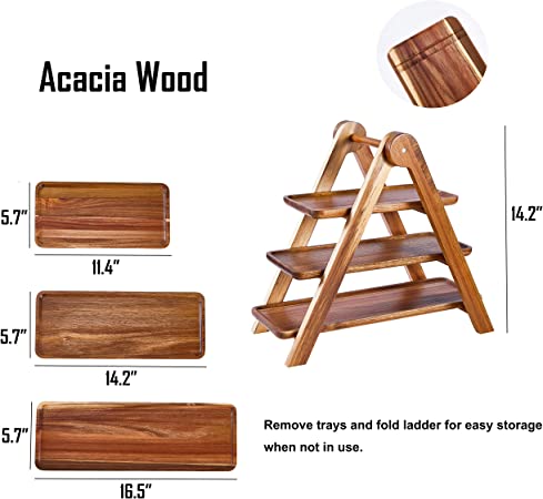 Noriginalic 3 Tier Serving Tray Acacia Wood Serving Tray for Party Charcuterie Boards Fruit Bowl Cupcake Stand