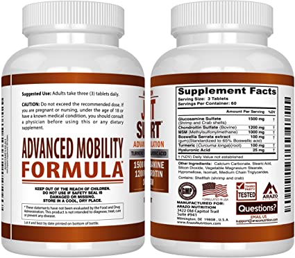 Glucosamine Chondroitin Turmeric Msm Boswellia - Joint Support Supplement for Relief 180 Tablets - Arazo Nutrition