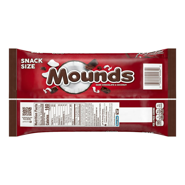 Mounds Dark Chocolate and Coconut Snack Size, Halloween Candy Bars Bag, 11.3 oz