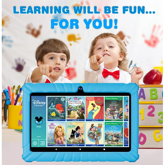 Contixo 7 inches Android Kids Tablet 32GB, Includes 50+ Disney Storybooks and Stickers , Kid-Proof Case, (2023 Model) - Blue