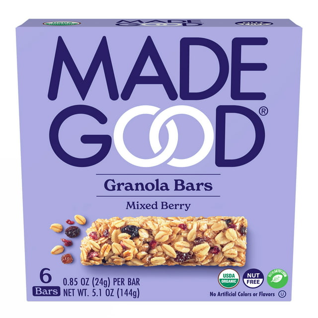MadeGood Mixed Berry Granola Bars, 6 Healthy Snack Bars, 0.85 oz Each