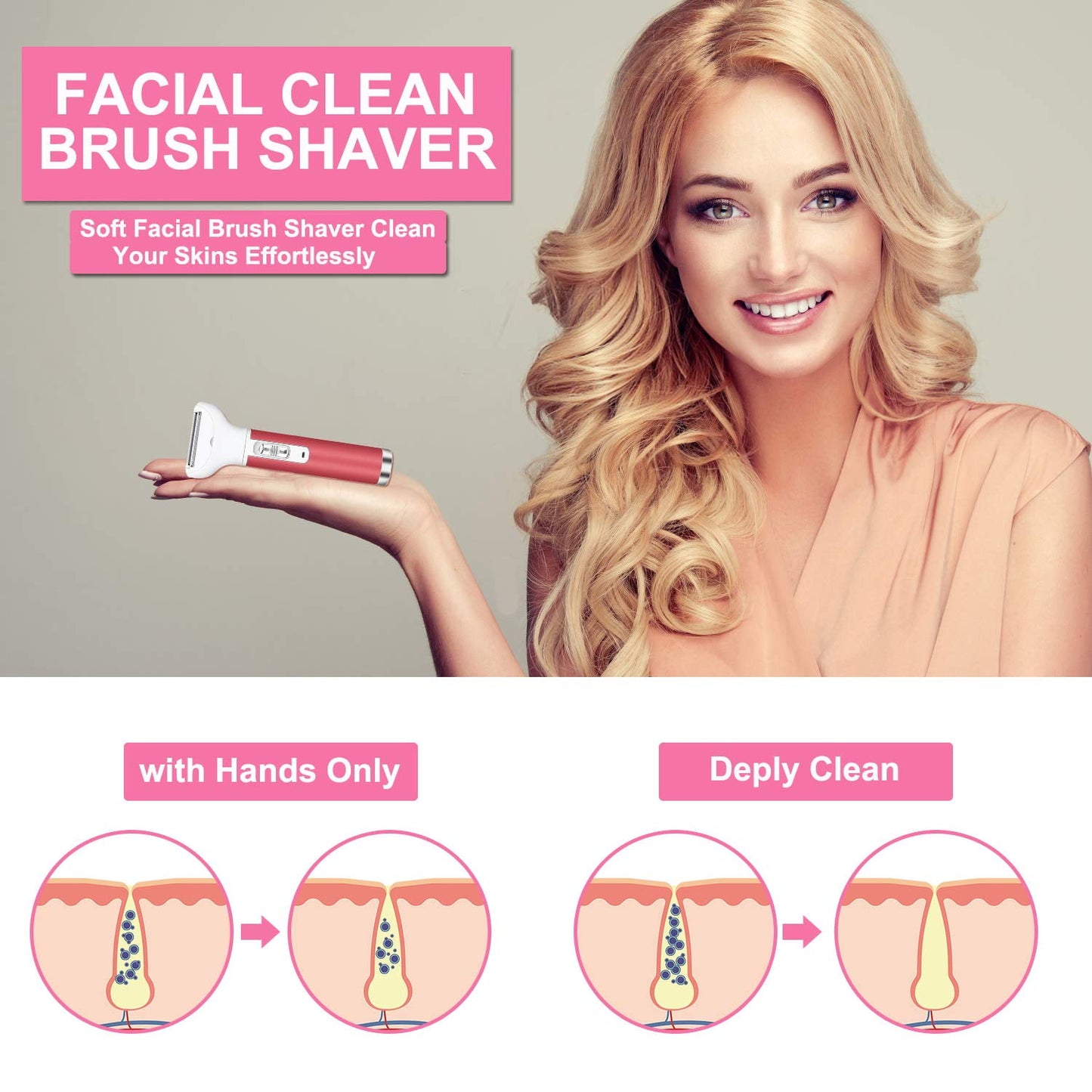 Hoey Electric Razor for Women, 5 in 1 Cordless Face Shaver Set, Wet and Dry Lady Hair Remover, Painless Facial and Body Hair Exfoliation USB Rechargeable, for Bikini Line, Nose Hair, Eyebrow, Arm, Leg