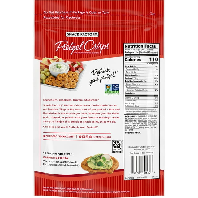 Snack Factory Everything Pretzel Crisps, Non-GMO, 7.2 oz Resealable Bag