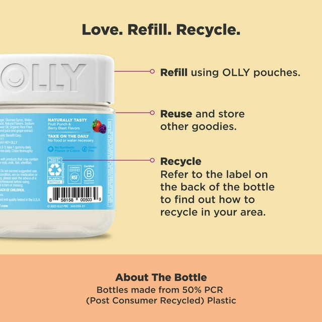 OLLY Kids Multivitamin + Probiotic Gummy, Vitamin A, C, D, E, B, Zinc, Berry, 100 Ct