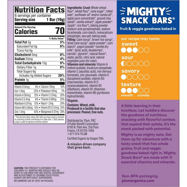 Plum Organics Mighty Snack Bars for Toddlers: Blueberry - 6 Ct, Baby Food