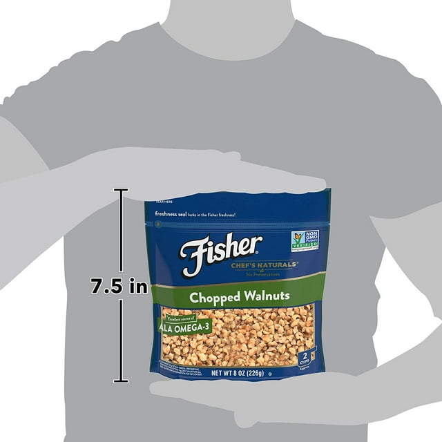 Fisher Chef's Naturals Gluten Free, No Preservatives, Non-GMO Chopped Walnuts, 8 oz Bag