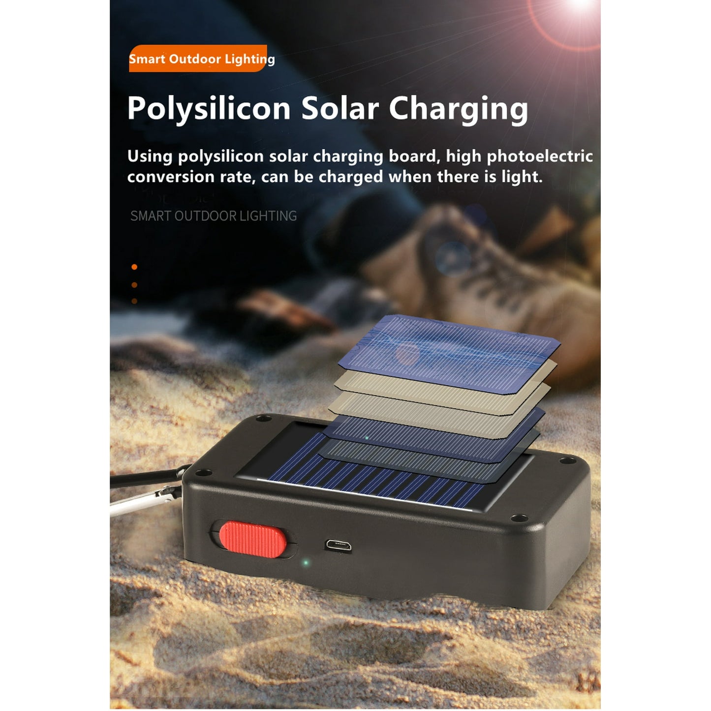 Solar Camping Lantern Rechargeable USB 200 LM Ipx4 Waterproof, 2 Light Modes, Perfect Mini Flashlight for Camping, Hurricane Emergency, Outdoor, Home and Car