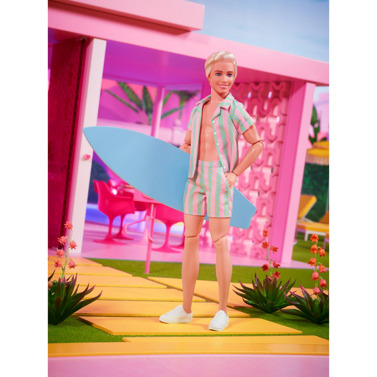 Barbie The Movie Ken Doll Wearing Pastel Striped Beach Matching Set
