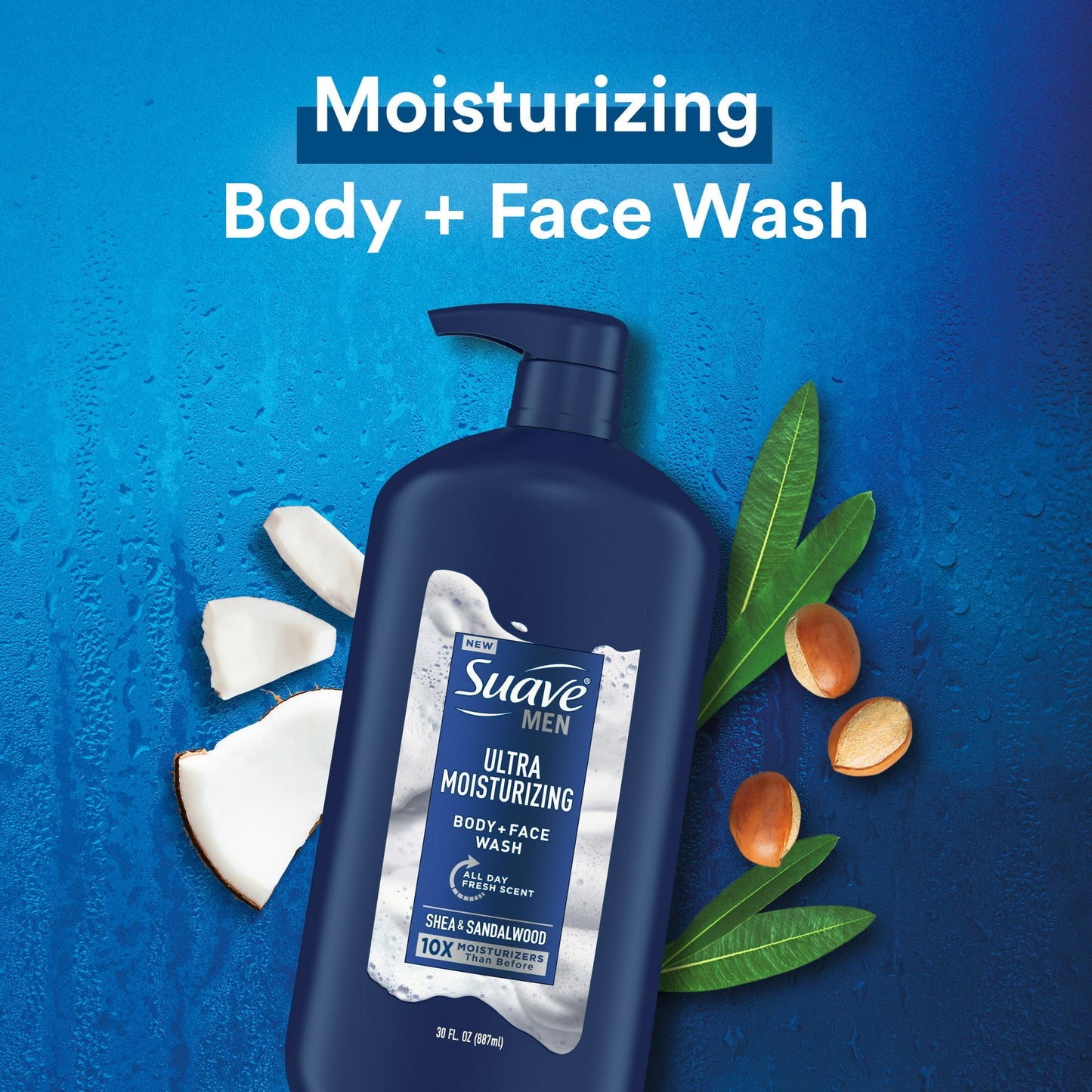 Suave Men Face and Body Wash, with Shea Butter and Coconut Oil, All Skin Types 30 oz