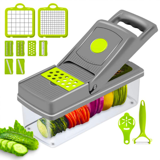 Axidou Food Vegetable Chopper Dicer Cutter Grater Egg Slicer Onion Chopper Multifunction 14 in 1 with Container