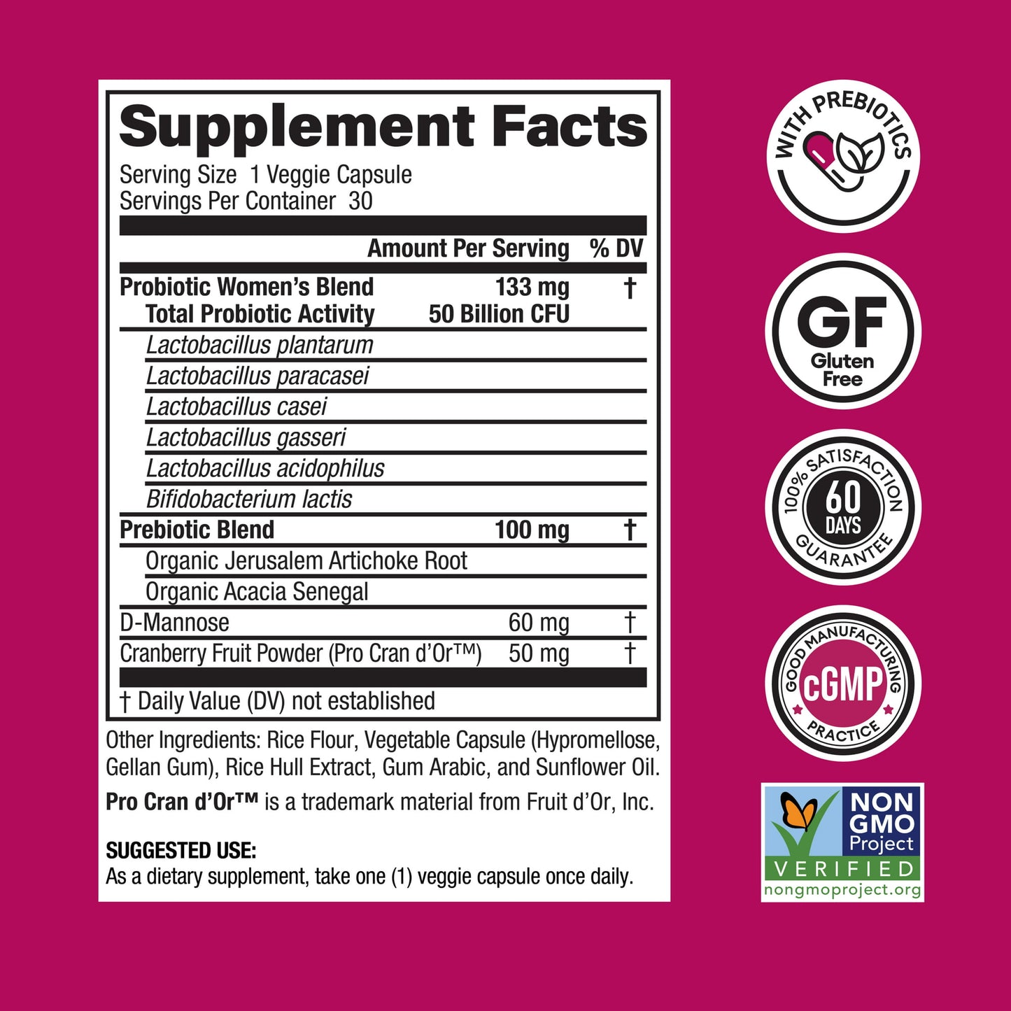 Physician’s Choice Women’s Probiotic with Prebiotic and Cranberry Fruit Powder, 50 Billion CFU, 30 ct.