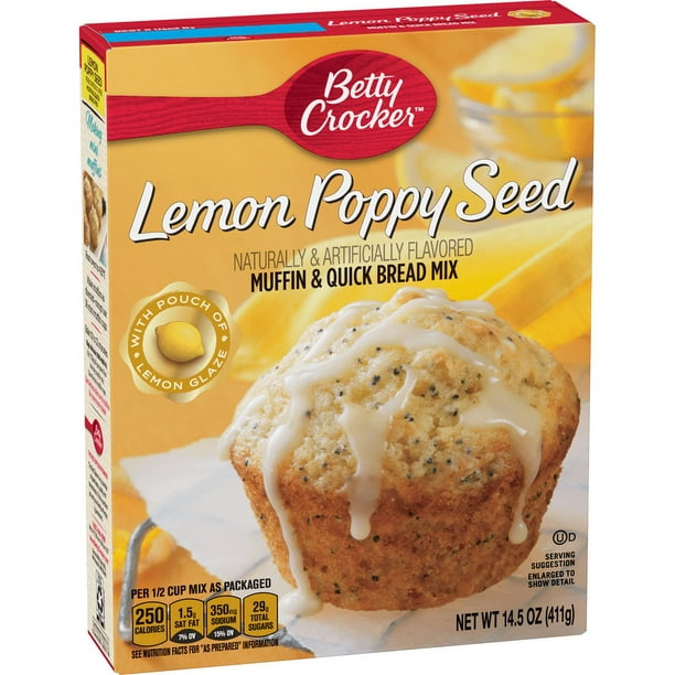 Betty Crocker Lemon Poppy Seed Muffin and Quick Bread Mix Topped With Lemon Glaze, 14.5 oz.