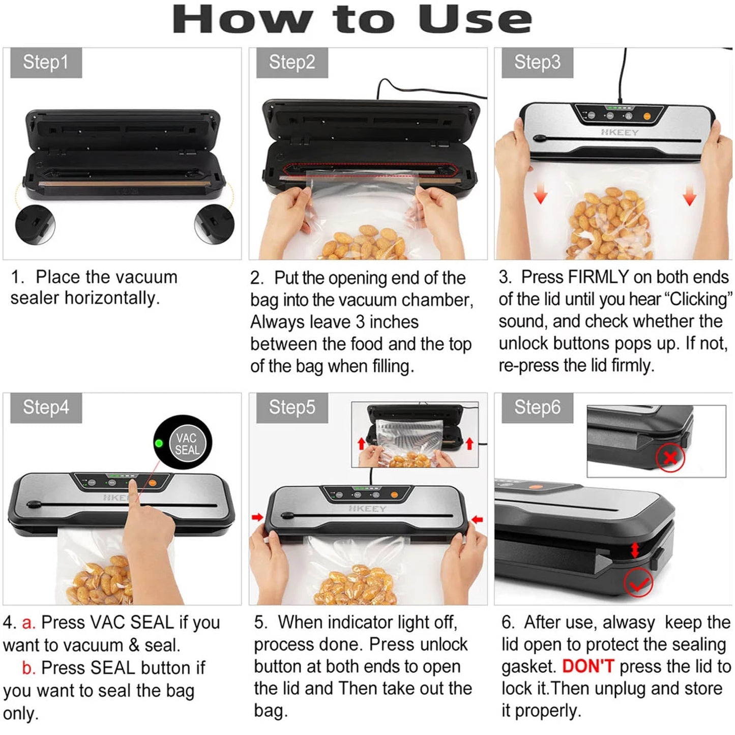 Food Vacuum Sealer Machine with 2 Rolls Food Vacuum Sealer Bags ，Food Storage Saver Dry and Moist Food Modes, Led Indicator Lights, Easy to Clean, Compact Design