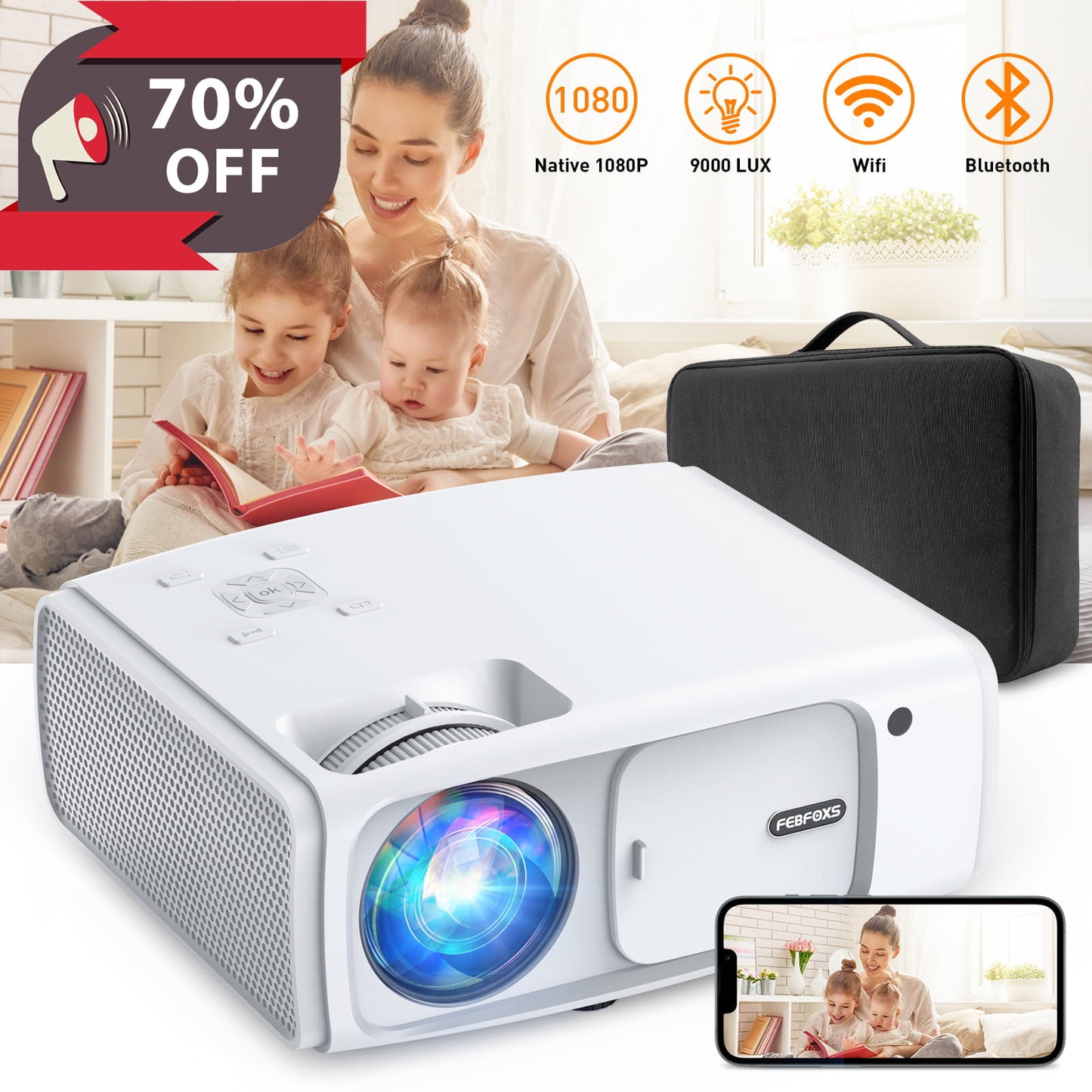 5G Wifi Bluetooth Projector, Native 1080P Projector with Carrying Bag, 4K and 250 Display Supported Movie Projector, 400 ANSI Lumen Home Theater Projector Compatible with Phone/PC/DVD/PS5