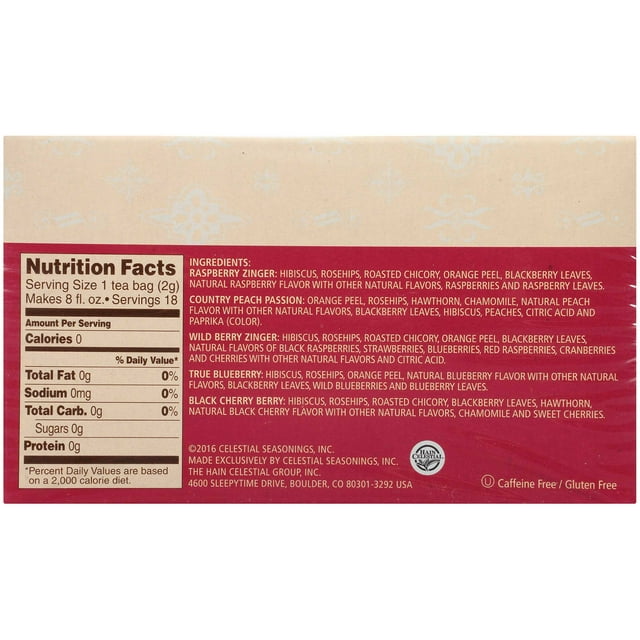 Celestial Seasonings Fruit Tea Sampler, Caffeine-Free Herbal Tea Bags, 18 Count