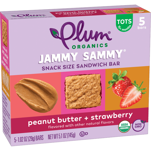Plum Organics Jammy Sammy Snack Bars for Toddlers: Peanut Butter and Strawberry - 5 Ct, Baby Food