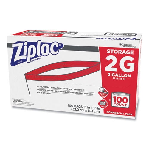 Ziploc 682253 15 in. x 13 in. 1.75 mil 2 Gallon Double Zipper Storage Bags - Clear