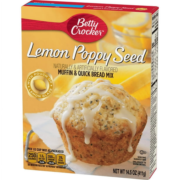 Betty Crocker Lemon Poppy Seed Muffin and Quick Bread Mix Topped With Lemon Glaze, 14.5 oz.