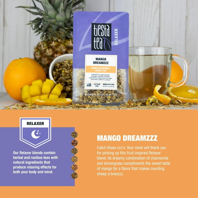 Tiesta Tea - Mango Dreamzzz, Relaxer Loose Leaf Herbal Tea, Caffeine Free, GMO-Free, 1.5oz Pouch