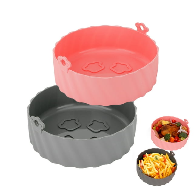 8 inches Air Fryer Silicone Pot, Katbite 2 Pack Air Fryer Silicone Liners Kitchen Reusable Baking Basket