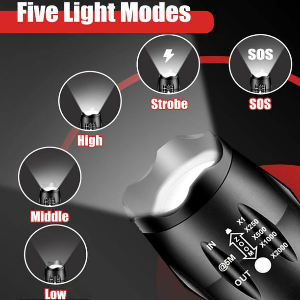 HKEEY Flashlights, LED Tactical Flashlight , 5 modes, Waterproof Focus Zoomable Camping Lanterns(2 Pack)