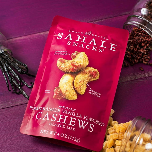 Sahale Snacks Naturally Pomegranate Vanilla Flavored Cashews Glazed Mix, Gluten-Free Snack, 4-Ounce Pouch