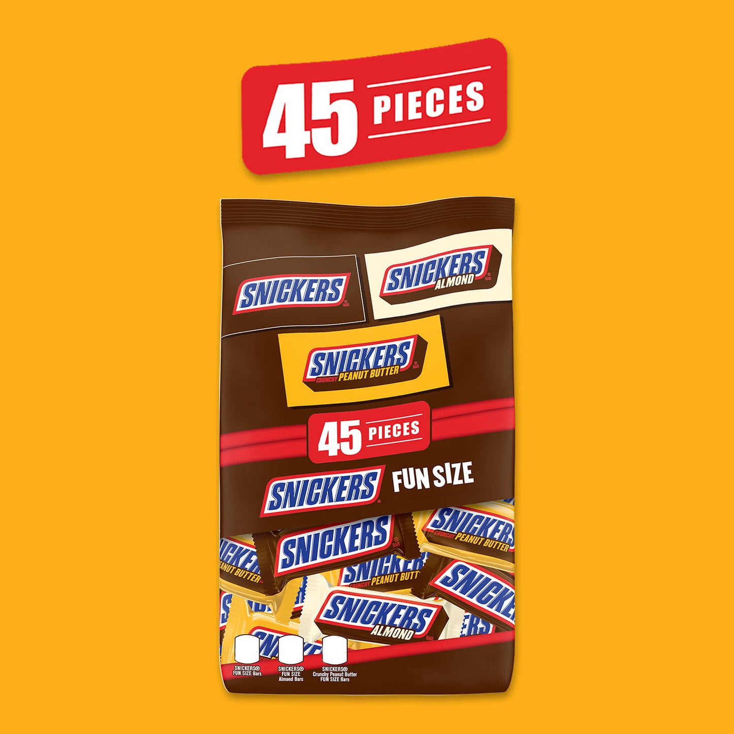 Snickers Variety Pack Fun Size Chocolate Candy Bars - 45 Pieces Bag