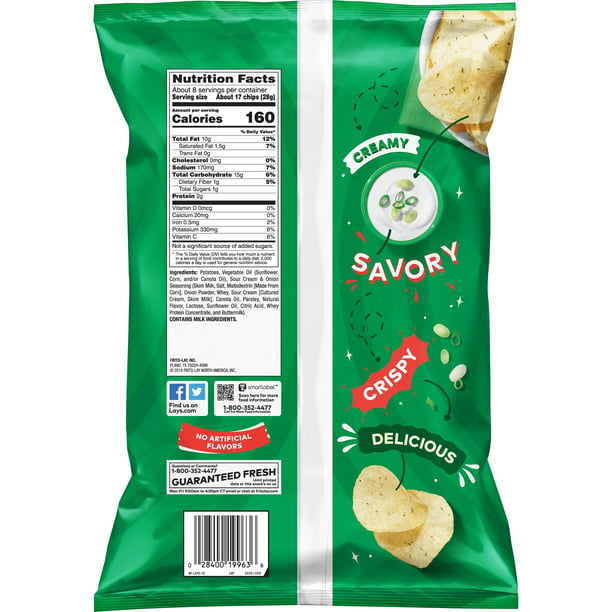 Lay's Potato Chips, Sour Cream and Onion Flavor, 7.75 oz Bag