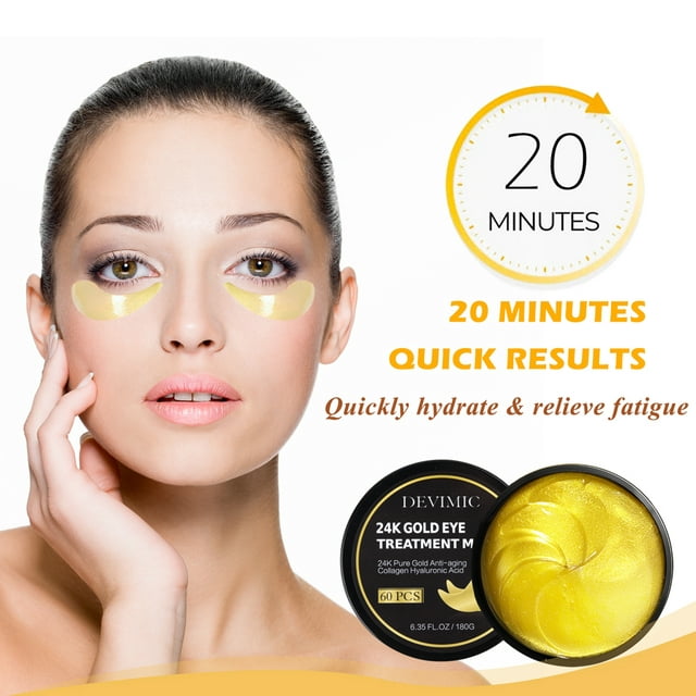 Devimic 24K Gold Eye Mask, 30 Pairs Under Eye Masks for Dark Circles and Puffiness Treatment, Under Eye Patches for Puffy Eyes and Eye Bags, Gel Eye Mask Eye Pads for Face Skin Care