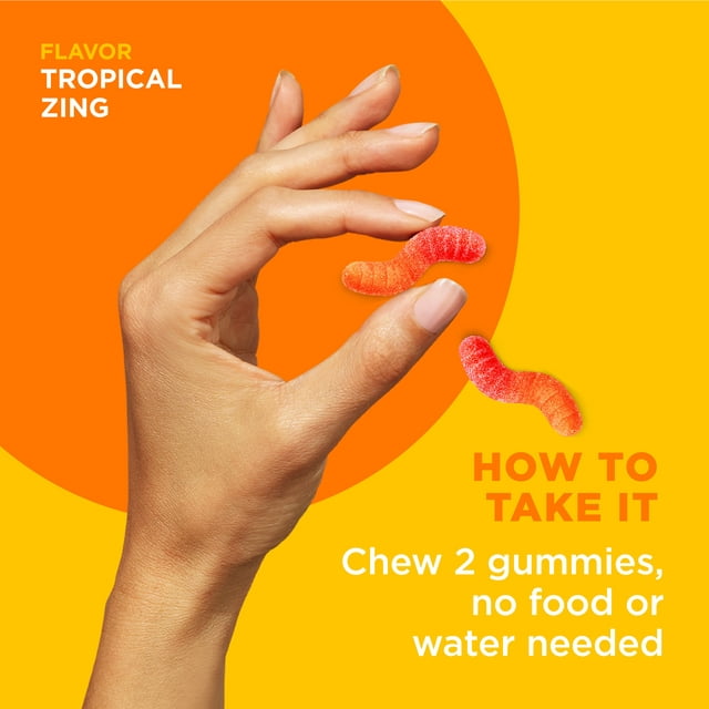 OLLY Hello Happy Gummy Worms, Mood Balance Support Supplement, Vitamin D, Tropical, 60 Ct