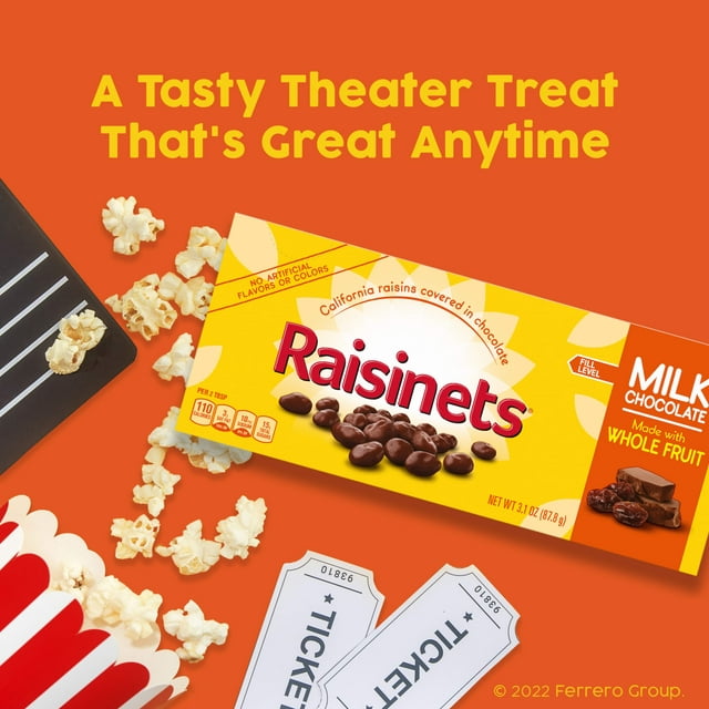 Raisinets Milk-Chocolate-Covered California Raisins, 3.1 oz, Movie Theater Candy Box