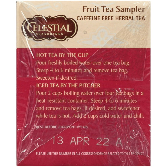 Celestial Seasonings Fruit Tea Sampler, Caffeine-Free Herbal Tea Bags, 18 Count