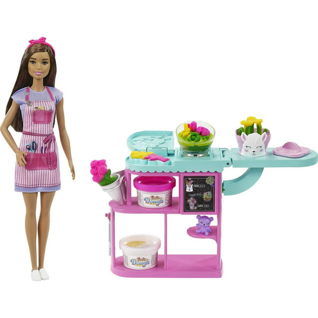 Barbie Florist Doll and Playset with Flower-Making Station, Molds, Dough and Accessories, Brunette Doll