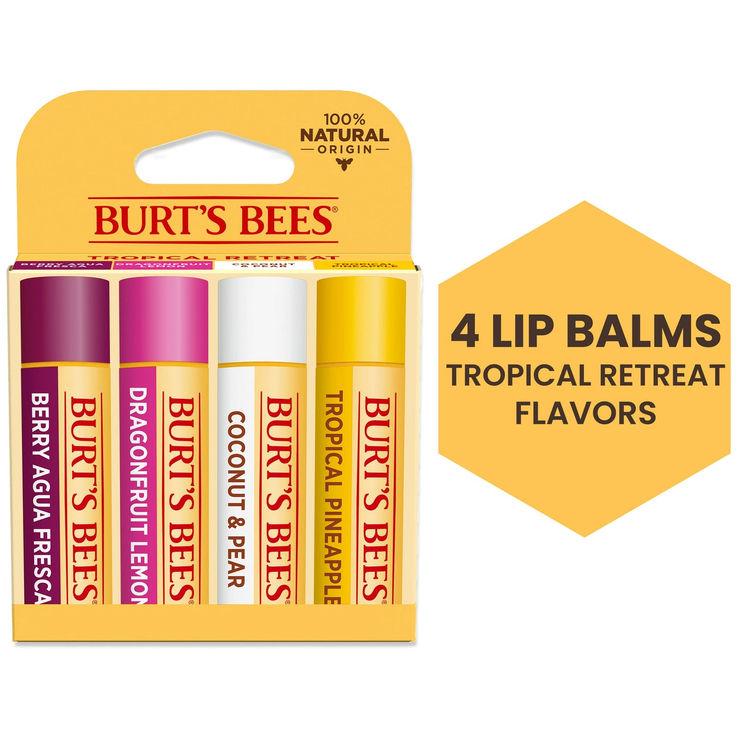 Burt's Bees 100% Natural Moisturizing Lip Balm, Tropical Variety Pack, 4 Tubes