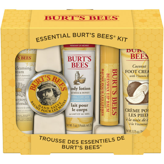 Burt's Bees Essential Gift Set, Cleansing Cream, Hand Salve, Body Lotion, Foot Cream, Lip Balm