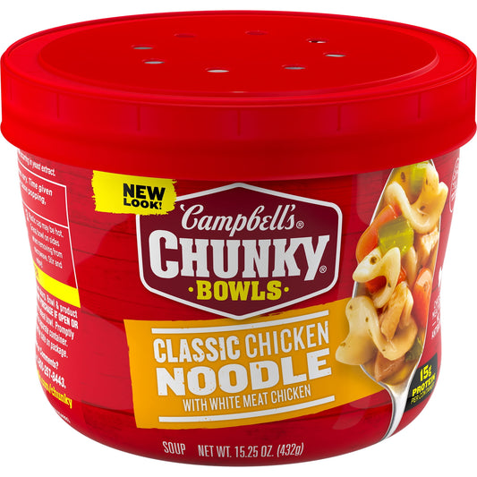 Campbell's Chunky Soup, Classic Chicken Noodle Soup, 15.25 oz Microwavable Bowl