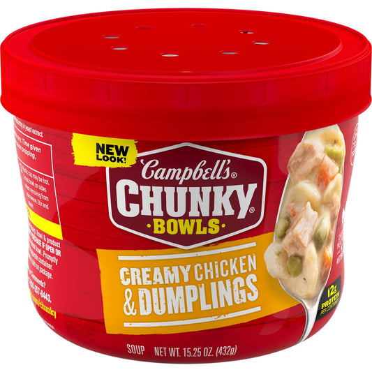 Campbell's Chunky Soup, Creamy Chicken and Dumplings Soup, 15.25 oz Microwavable Bowl