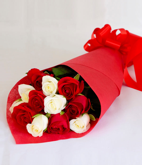 Classic - One Dozen Red and White Roses
