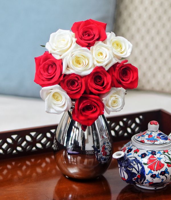 Classic - One Dozen Red and White Roses