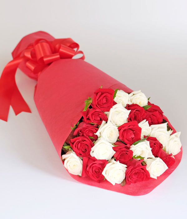 Classic Premium - Two Dozen Long Stem Red and White Roses