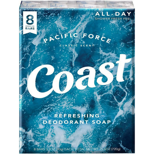 Coast Refreshing Deodorant Bar Soap, Classic Scent, 3.2 oz, 8 Bars