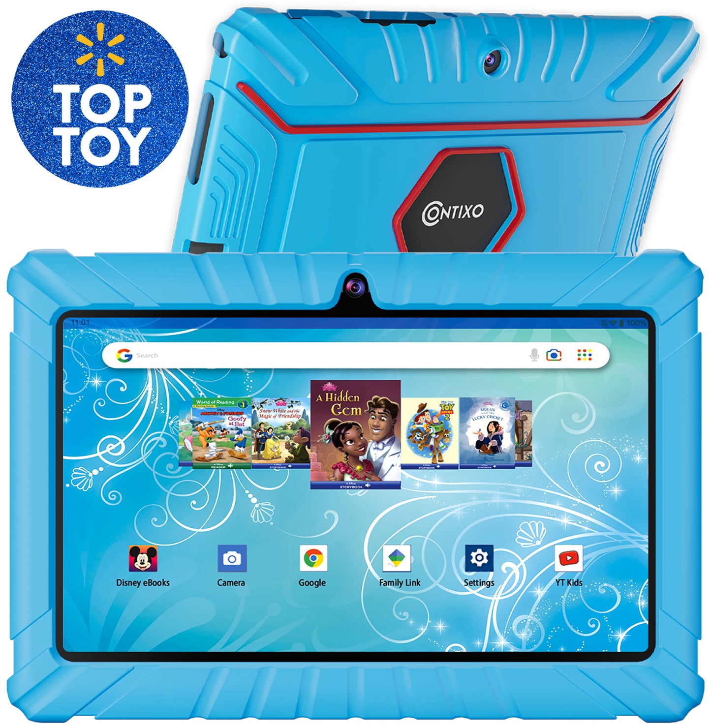 Contixo 7 inches Android Kids Tablet 32GB, Includes 50+ Disney Storybooks and Stickers , Kid-Proof Case, (2023 Model) - Blue