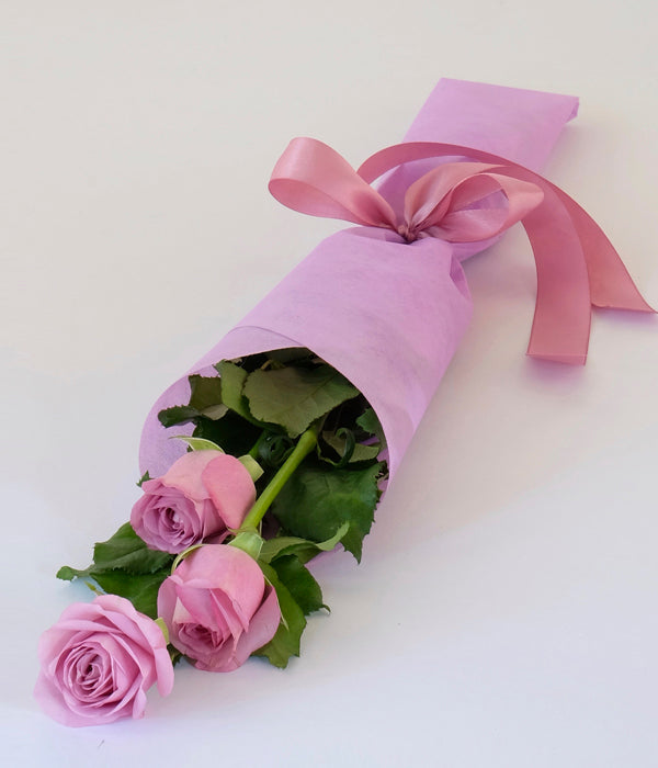 Deep Purple - Three Long Stem Lavender Roses