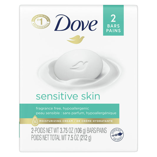 Dove Beauty Bar Sensitive Skin More Moisturizing Than Bar Soap, 3.75 oz, 2 Bars