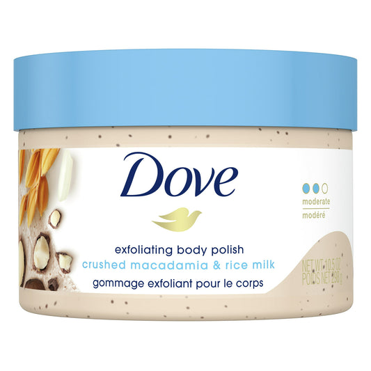 Dove Exfoliating Body Polish Scrub Macadamia and Rice Milk Nourishes and Reveals Smoother Skin 10.5 oz